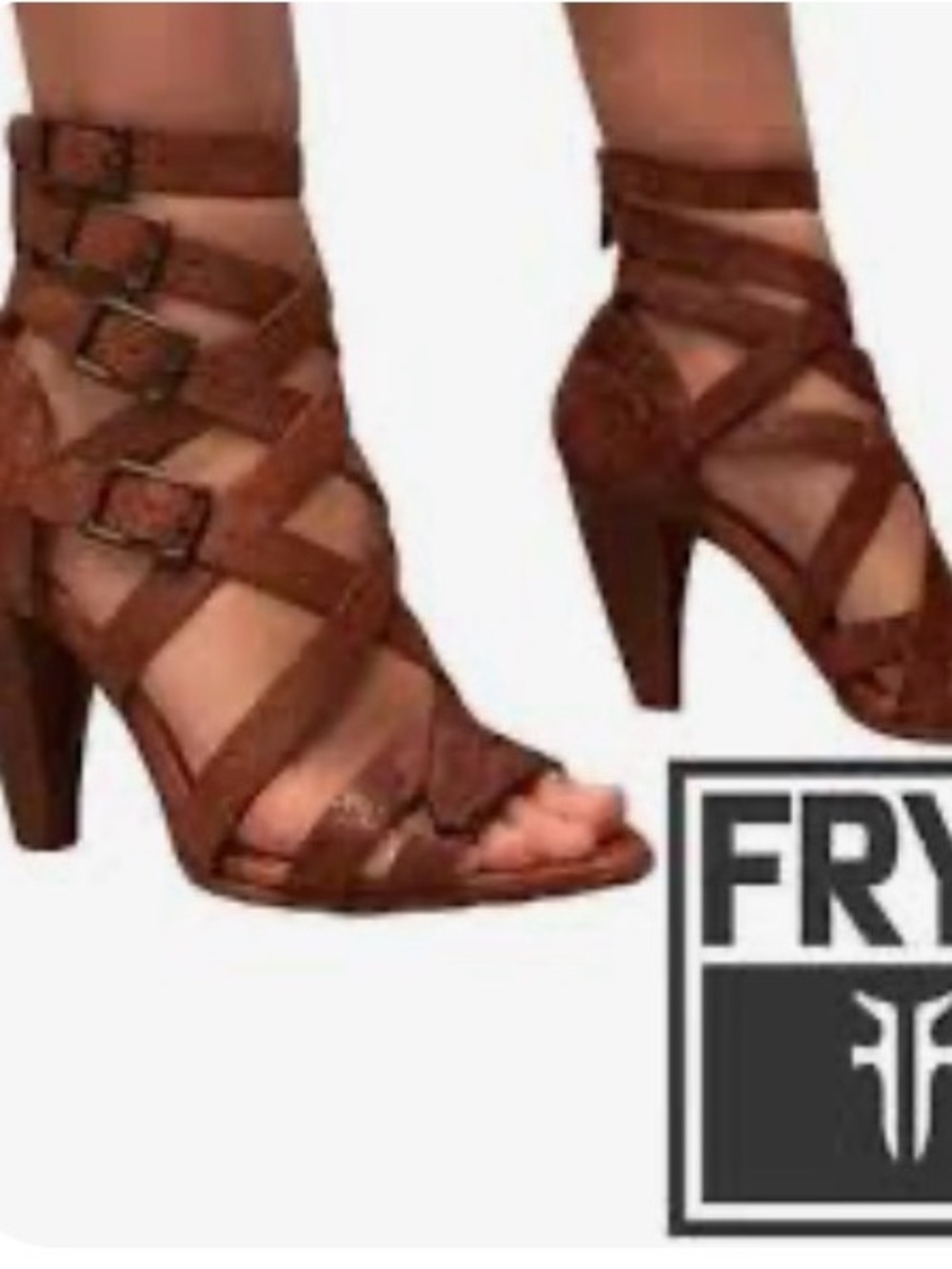 Frye Brown Strappy Buckle Leather Heeled Sandals